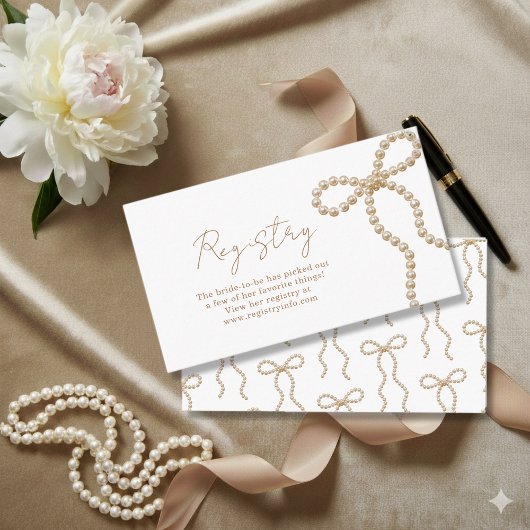 Elegant Pearl Bow Bridal Shower Registry エンクロージャーカード