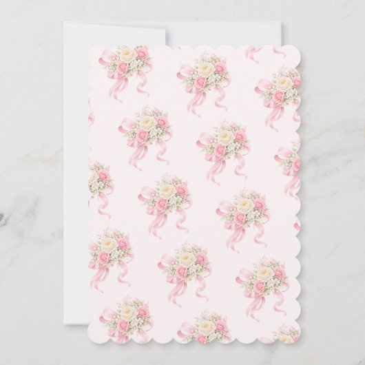 Elegant Pearl Bow Floral Pink Bridal Shower 招待状 (裏面)