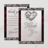 Elegant Pearl, Burgundy Ribbon & Sparkle サンキューカード (正面/裏面)