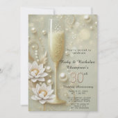 Elegant Pearl & Champagne Glass 30th Wedding Anniv 招待状 (正面)