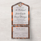 Elegant Pearl, Copper Ribbon & Glitter Borders オールインワン招待状 (内側)