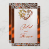 Elegant Pearl, Copper Ribbon & Sparkle 招待状 (正面/裏面)