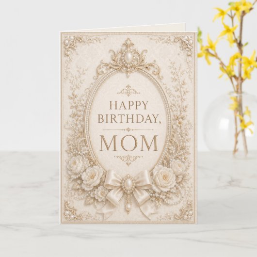 Elegant Pearl & Gold Birthday Card for Mom カード (黄色い花)