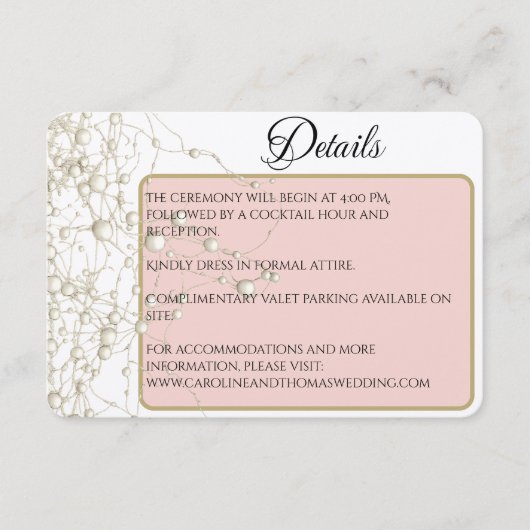 Elegant Pearl Gold Script Wedding Romantic Pearls エンクロージャーカード (正面)