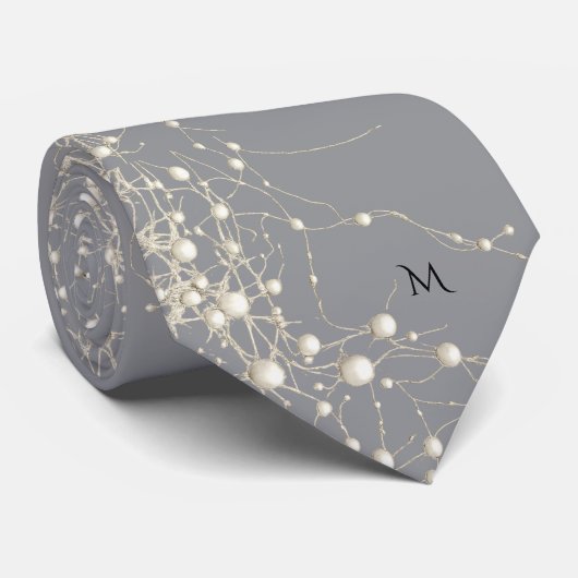 Elegant Pearl Gold Script Wedding Romantic Pearls ネクタイ (ロール)