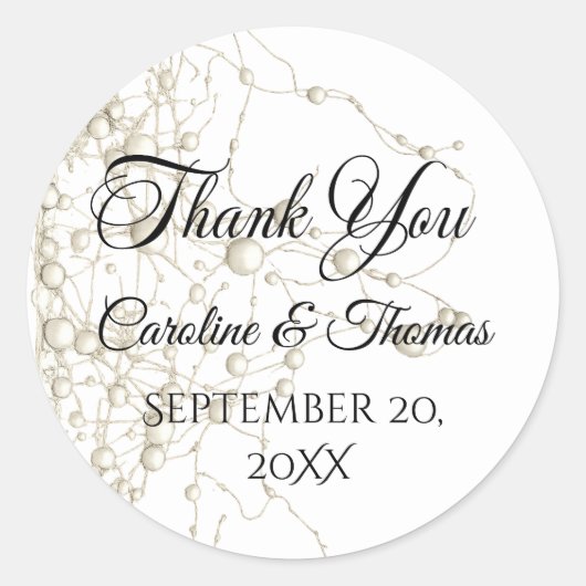Elegant Pearl Gold Script Wedding Romantic Pearls ラウンドシール (正面)