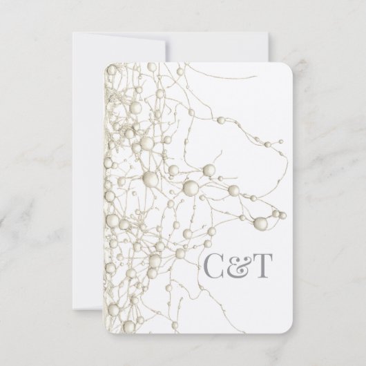 Elegant Pearl Gold Script Wedding Romantic Pearls 出欠カード (裏面)