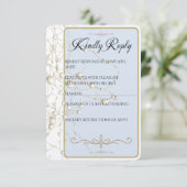 Elegant Pearl Gold Script Wedding Romantic Pearls 出欠カード (スタンド正面)