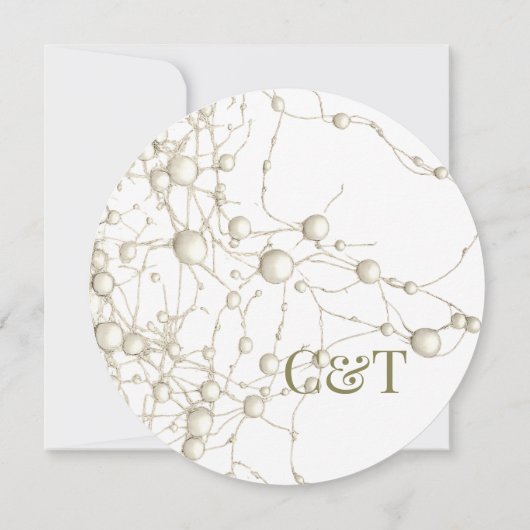 Elegant Pearl Gold Script Wedding Romantic Pearls 招待状 (裏面)