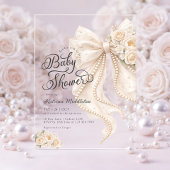 Elegant Pearl White Bow Floral Baby Shower アクリル招待状
