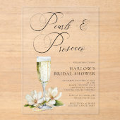Elegant Pearls and Prosecco Bridal Shower  アクリル招待状 (正面)