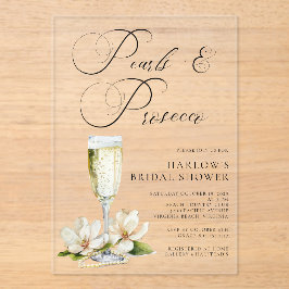 Elegant Pearls and Prosecco Bridal Shower アクリル招待状