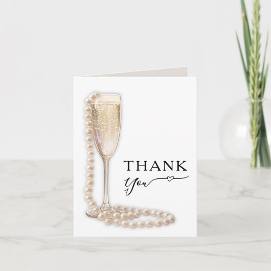 Elegant Pearls and Prosecco Bridal Shower サンキューカード (正面)