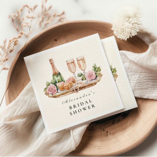Elegant Pearls and Prosecco Bridal Shower スタンダードカクテルナプキン