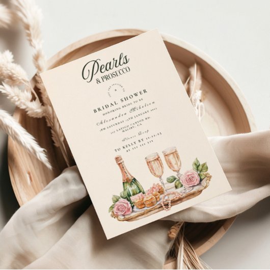 Elegant Pearls and Prosecco Bridal Shower 招待状
