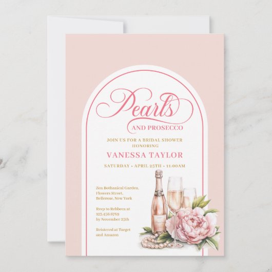 Elegant Pearls and Prosecco Bridal Shower Invite 招待状 (正面)