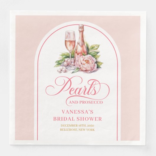 Elegant Pearls and Prosecco Bridal Shower Napkins (正面)
