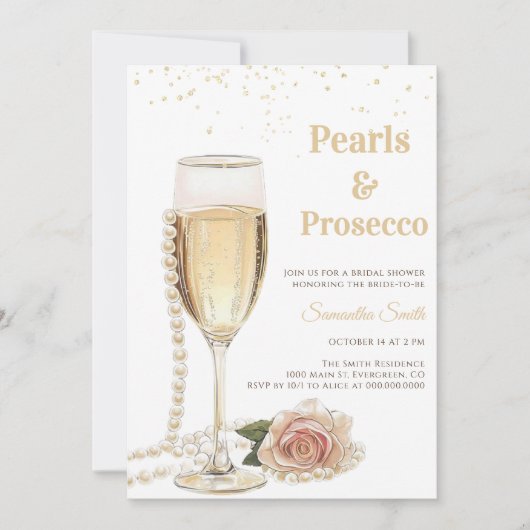 Elegant Pearls and Prosecco party Bridal Shower 招待状 (正面)