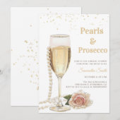 Elegant Pearls and Prosecco party Bridal Shower 招待状 (正面/裏面)