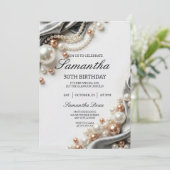 Elegant Pearls and Satin 30th Birthday Invitation 招待状 (スタンド正面)