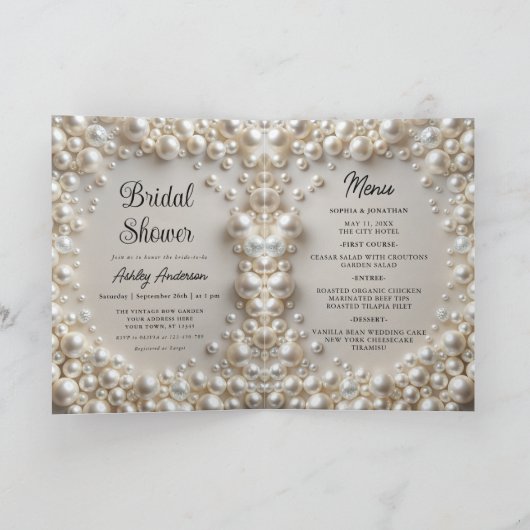 Elegant Pearls Bridal Shower Invitation カード (内部)
