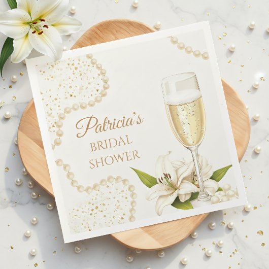 Elegant Pearls & Prosecco Bridal Shower スタンダードカクテルナプキン