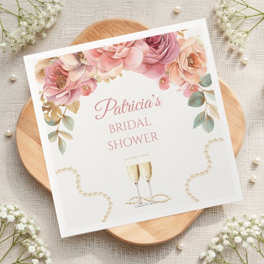 Elegant Pearls & Prosecco Bridal Shower スタンダードカクテルナプキン