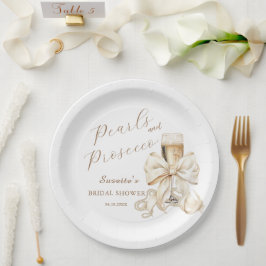 Elegant Pearls & Prosecco Bridal Shower  ペーパープレート