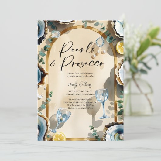 Elegant Pearls & Prosecco Bridal Shower 招待状 (スタンド正面)