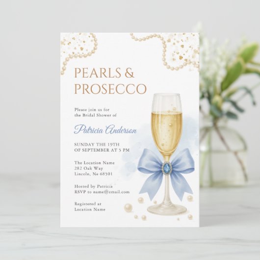 Elegant Pearls & Prosecco Bridal Shower Invitation 招待状 (スタンド正面)