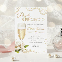 Elegant Pearls & Prosecco Bridal Shower Invitation 招待状