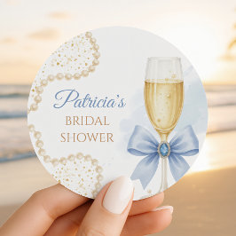 Elegant Pearls & Prosecco Bridal Shower Sticker ラウンドシール