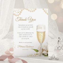 Elegant Pearls & Prosecco Bridal Shower Watercolor サンキューカード
