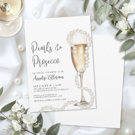 Elegant Pearls & Prosecco Champagne Bridal Shower 招待状