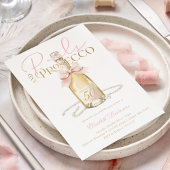 Elegant Pearls & Prosecco Pink Bow 50th Birthday 招待状