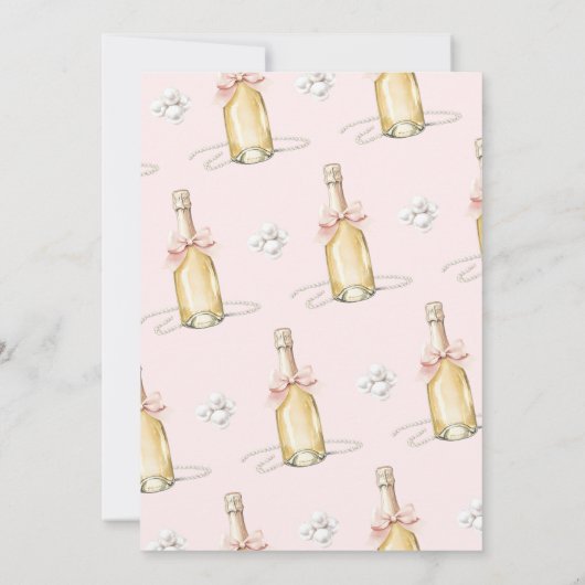 Elegant Pearls & Prosecco Pink Bow 50th Birthday 招待状 (裏面)