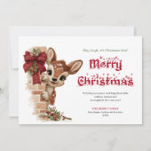 Elegant Peeking Reindeer Funny Cartoon Greeting シーズンカード (正面)