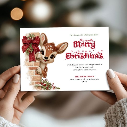 Elegant Peeking Reindeer Funny Cartoon Greeting シーズンカード