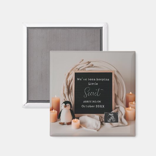 Elegant Penguin Pregnancy Announcement keepsake  マグネット (正面/裏面)