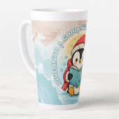 Elegant Penguin Reading Latte Art Coffee Mug カフェラテマグ (左アングル)