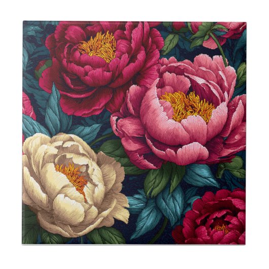Elegant  Peonies Ceramic Tiles  For Bathroom Walls タイル (正面)