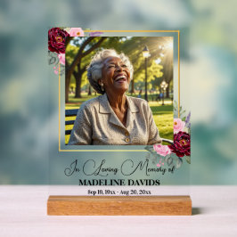 Elegant Peonies Gold Frame Photo Funeral  アクリルサイン