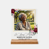 Elegant Peonies Gold Frame Photo Funeral  アクリルサイン (正面)