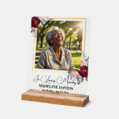 Elegant Peonies Gold Frame Photo Funeral  アクリルサイン (傾斜)