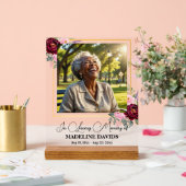 Elegant Peonies Gold Frame Photo Funeral  アクリルサイン (ウェディング)