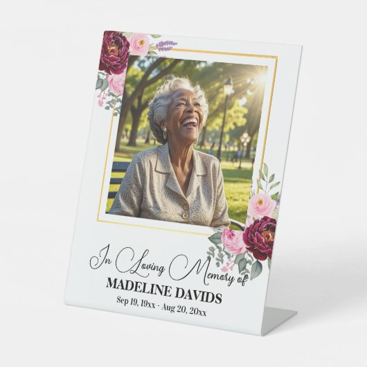 Elegant Peonies Gold Frame Photo Funeral  台座サイン (正面)