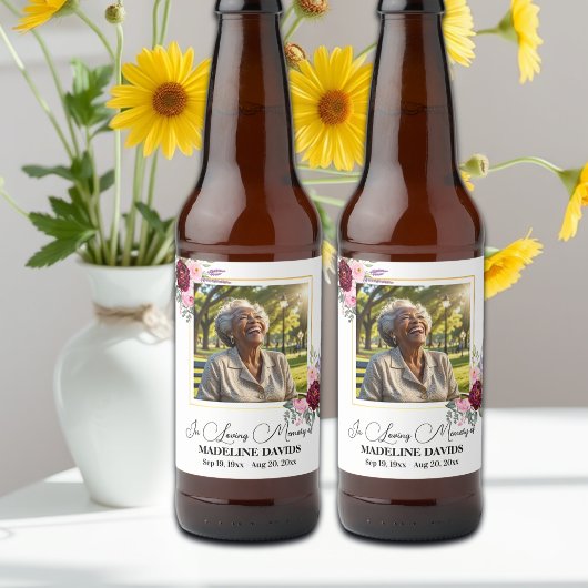 Elegant Peonies Photo Funeral ビールラベル