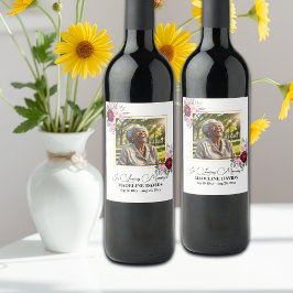 Elegant Peonies Photo Funeral ワインラベル