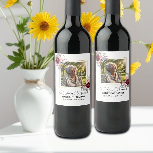 Elegant Peonies Photo Funeral ワインラベル