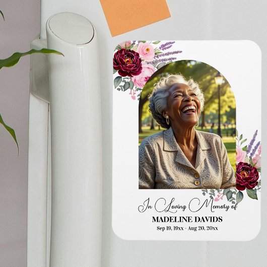 Elegant Peonies Photo Funeral Keepsake  マグネット